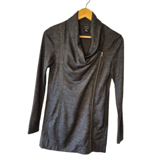 Club Monaco 100% Wool Grey Assymetric Zippered Wrap Sweater - Picture 1 of 14